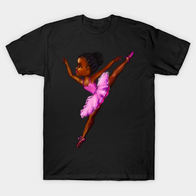 Black ballerina girl with corn rows ! beautiful  black girl with Afro hair and dark brown skin wearing a pink tutu.Hair love ! T-Shirt by Artonmytee